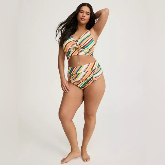 Torrid Sofia Stripe Wireless Tie Bikini High Rise Cheeky Swim Set 3X 22/24 Nwt - Picture 1 of 6